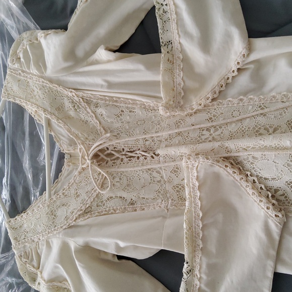 Gunne Sax / Black Label 60s Cream Cotton & Lace Boho Maxi Dress - Picture 3 of 16